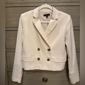 Ann Taylor Cream Double-Breasted Cropped Blazer with Tortoiseshell Buttons